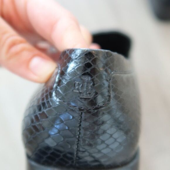RALPH LAUREN leather penny loafer shoes black croc 7.5 office old money business - Picture 6 of 9